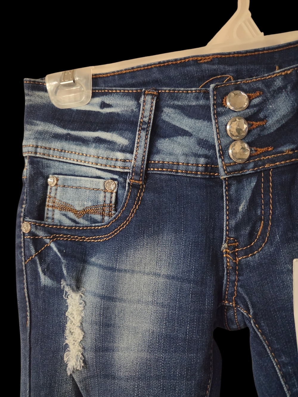 Roma Women’s Skinny Jeans - Dark Blue Distressed - Picture 8 of 9